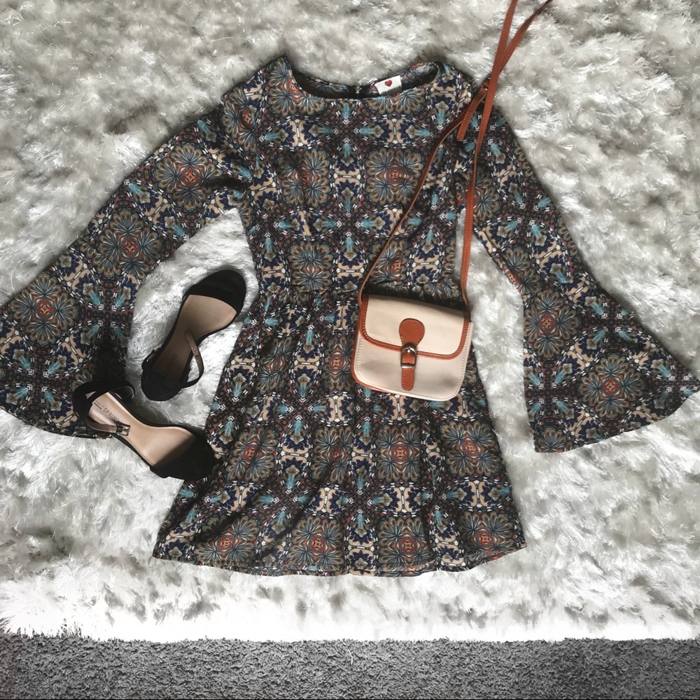 Boho pleated fit and flair dress